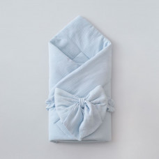 Одеяло-конверт на выписку «Муслиновое», с бантом на резинке летнее, пыльно - голубой